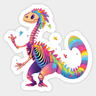 Dancing Skeleton Rainbow Dinosaur Sticker